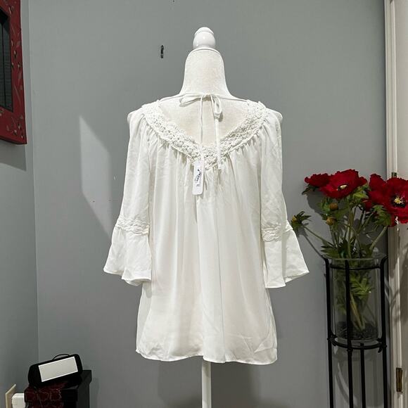 NEW Charming Charlie Longline Flutter Ruffle Cold Shoulder Poet Tunic Top S NWT - Picture 8 of 16